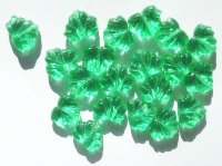 20 11x13mm Transparent Green Glass Fan Leaf Beads